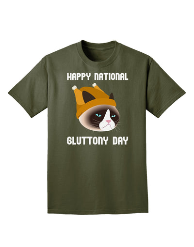 Gluttony Day Disgruntled Cat Adult Dark T-Shirt-Mens T-Shirt-TooLoud-Military-Green-Small-Davson Sales