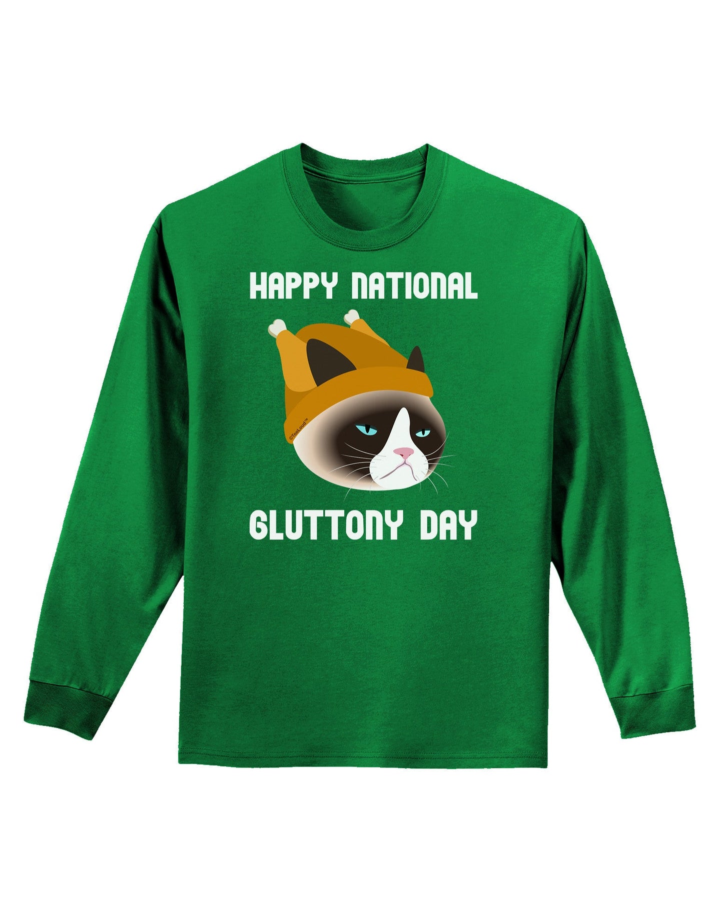Gluttony Day Disgruntled Cat Adult Long Sleeve Dark T-Shirt-TooLoud-Kelly-Green-Small-Davson Sales