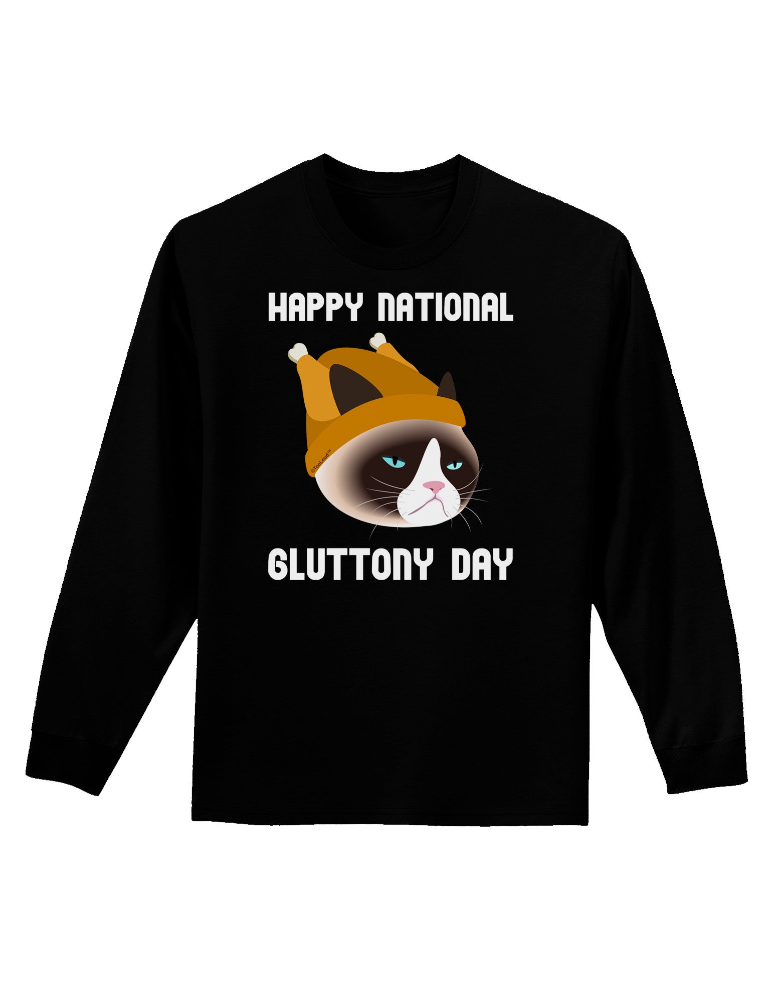 Gluttony Day Disgruntled Cat Adult Long Sleeve Dark T-Shirt-TooLoud-Black-Small-Davson Sales