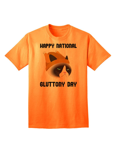 Gluttony Day Disgruntled Cat Adult T-Shirt-Mens T-Shirt-TooLoud-Neon-Orange-Small-Davson Sales