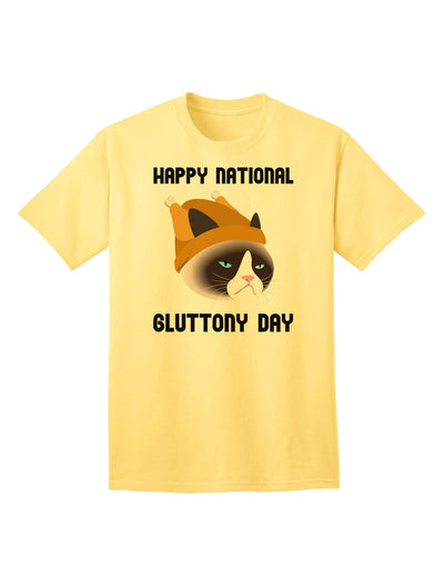 Gluttony Day Disgruntled Cat Adult T-Shirt-Mens T-Shirt-TooLoud-Yellow-Small-Davson Sales