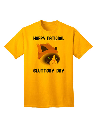 Gluttony Day Disgruntled Cat Adult T-Shirt-Mens T-Shirt-TooLoud-Gold-Small-Davson Sales