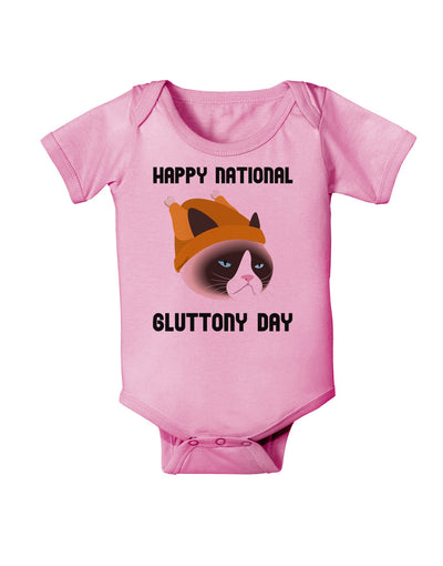 Gluttony Day Disgruntled Cat Baby Romper Bodysuit by-Baby Romper-TooLoud-Pink-06-Months-Davson Sales