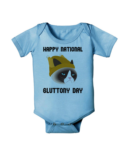 Gluttony Day Disgruntled Cat Baby Romper Bodysuit by-Baby Romper-TooLoud-LightBlue-06-Months-Davson Sales