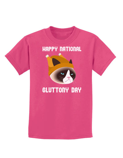 Gluttony Day Disgruntled Cat Childrens Dark T-Shirt-Childrens T-Shirt-TooLoud-Sangria-X-Small-Davson Sales