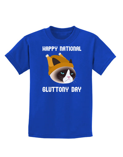 Gluttony Day Disgruntled Cat Childrens Dark T-Shirt-Childrens T-Shirt-TooLoud-Royal-Blue-X-Small-Davson Sales