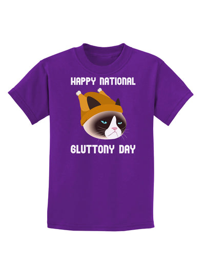 Gluttony Day Disgruntled Cat Childrens Dark T-Shirt-Childrens T-Shirt-TooLoud-Purple-X-Small-Davson Sales