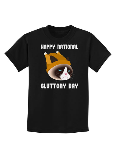 Gluttony Day Disgruntled Cat Childrens Dark T-Shirt-Childrens T-Shirt-TooLoud-Black-X-Small-Davson Sales