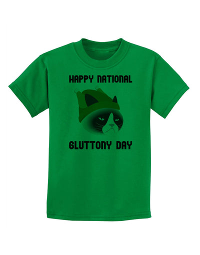 Gluttony Day Disgruntled Cat Childrens T-Shirt-Childrens T-Shirt-TooLoud-Kelly-Green-X-Small-Davson Sales