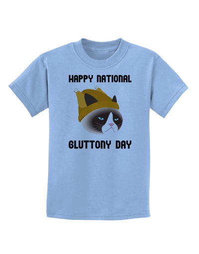 Gluttony Day Disgruntled Cat Childrens T-Shirt-Childrens T-Shirt-TooLoud-Light-Blue-X-Small-Davson Sales