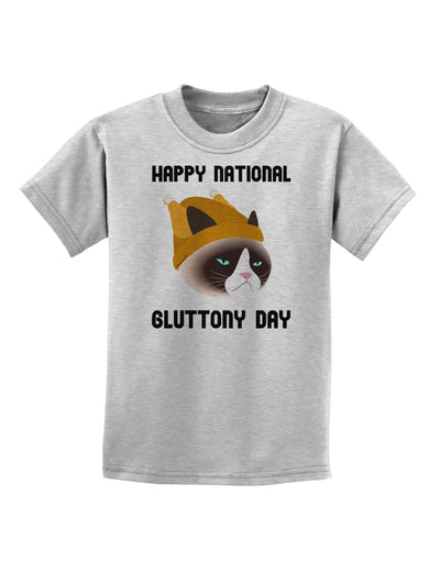 Gluttony Day Disgruntled Cat Childrens T-Shirt-Childrens T-Shirt-TooLoud-AshGray-X-Small-Davson Sales