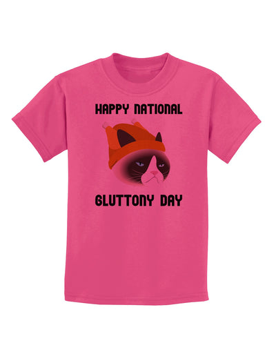 Gluttony Day Disgruntled Cat Childrens T-Shirt-Childrens T-Shirt-TooLoud-Sangria-X-Small-Davson Sales
