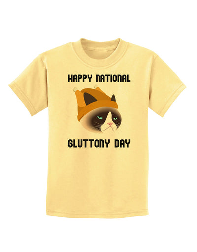 Gluttony Day Disgruntled Cat Childrens T-Shirt-Childrens T-Shirt-TooLoud-Daffodil-Yellow-X-Small-Davson Sales