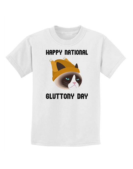 Gluttony Day Disgruntled Cat Childrens T-Shirt-Childrens T-Shirt-TooLoud-White-X-Small-Davson Sales