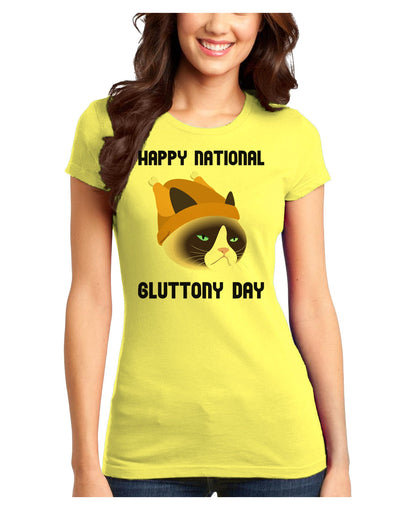 Gluttony Day Disgruntled Cat Juniors T-Shirt-Womens Juniors T-Shirt-TooLoud-Yellow-Juniors Fitted X-Small-Davson Sales