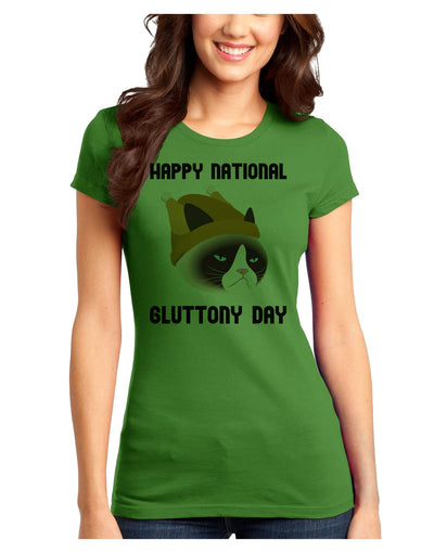 Gluttony Day Disgruntled Cat Juniors T-Shirt-Womens Juniors T-Shirt-TooLoud-Kiwi-Green-Juniors Fitted X-Small-Davson Sales