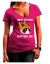 Gluttony Day Disgruntled Cat Juniors V-Neck Dark T-Shirt-Womens V-Neck T-Shirts-TooLoud-Hot-Pink-Juniors Fitted Small-Davson Sales