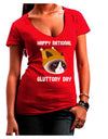 Gluttony Day Disgruntled Cat Juniors V-Neck Dark T-Shirt-Womens V-Neck T-Shirts-TooLoud-Red-Juniors Fitted Small-Davson Sales