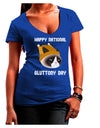 Gluttony Day Disgruntled Cat Juniors V-Neck Dark T-Shirt-Womens V-Neck T-Shirts-TooLoud-Royal-Blue-Juniors Fitted Small-Davson Sales