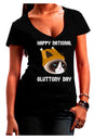 Gluttony Day Disgruntled Cat Juniors V-Neck Dark T-Shirt-Womens V-Neck T-Shirts-TooLoud-Black-Juniors Fitted Small-Davson Sales