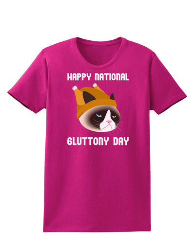 Gluttony Day Disgruntled Cat Womens Dark T-Shirt-TooLoud-Hot-Pink-Small-Davson Sales