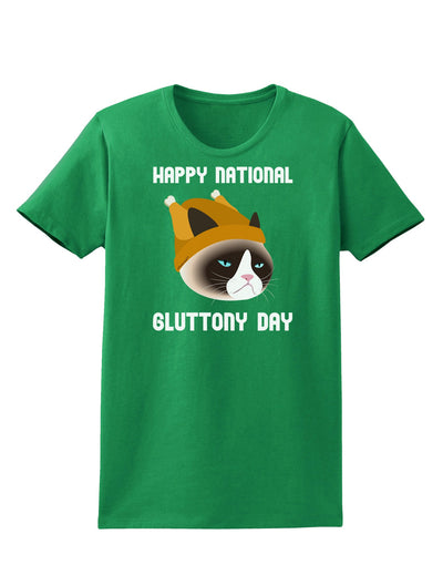 Gluttony Day Disgruntled Cat Womens Dark T-Shirt-TooLoud-Kelly-Green-X-Small-Davson Sales