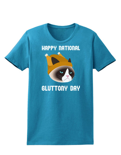 Gluttony Day Disgruntled Cat Womens Dark T-Shirt-TooLoud-Turquoise-X-Small-Davson Sales