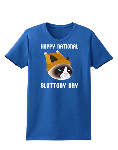 Gluttony Day Disgruntled Cat Womens Dark T-Shirt-TooLoud-Royal-Blue-X-Small-Davson Sales