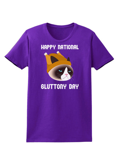 Gluttony Day Disgruntled Cat Womens Dark T-Shirt-TooLoud-Purple-X-Small-Davson Sales