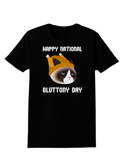 Gluttony Day Disgruntled Cat Womens Dark T-Shirt-TooLoud-Black-X-Small-Davson Sales