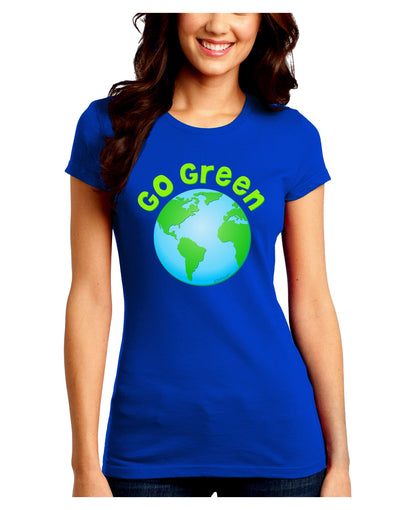 Go Green - Planet Earth Juniors Crew Dark T-Shirt-T-Shirts Juniors Tops-TooLoud-Royal-Blue-Juniors Fitted Small-Davson Sales