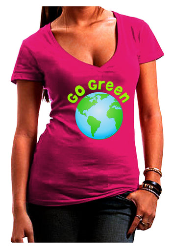 Go Green - Planet Earth Juniors V-Neck Dark T-Shirt-Womens V-Neck T-Shirts-TooLoud-Hot-Pink-Juniors Fitted Small-Davson Sales