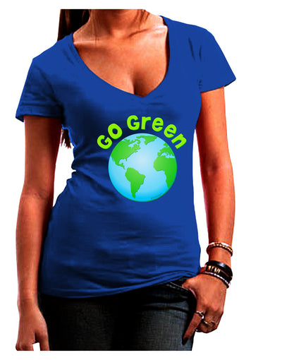 Go Green - Planet Earth Juniors V-Neck Dark T-Shirt-Womens V-Neck T-Shirts-TooLoud-Royal-Blue-Juniors Fitted Small-Davson Sales