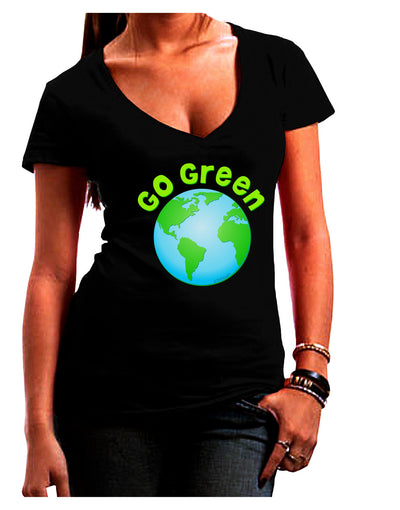 Go Green - Planet Earth Juniors V-Neck Dark T-Shirt-Womens V-Neck T-Shirts-TooLoud-Black-Juniors Fitted Small-Davson Sales