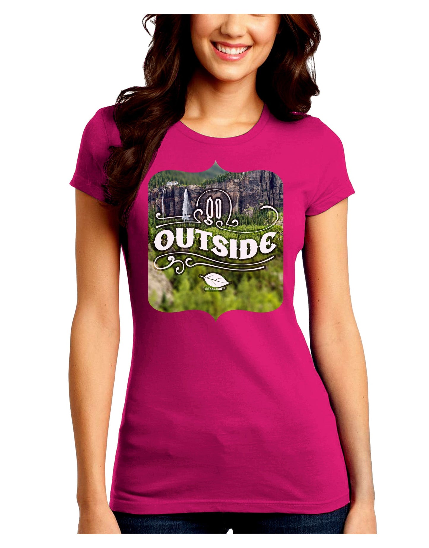 Go Outside - Beautiful Cliffs Juniors Petite Crew Dark T-Shirt-T-Shirts Juniors Tops-TooLoud-Hot-Pink-Juniors Fitted Small-Davson Sales