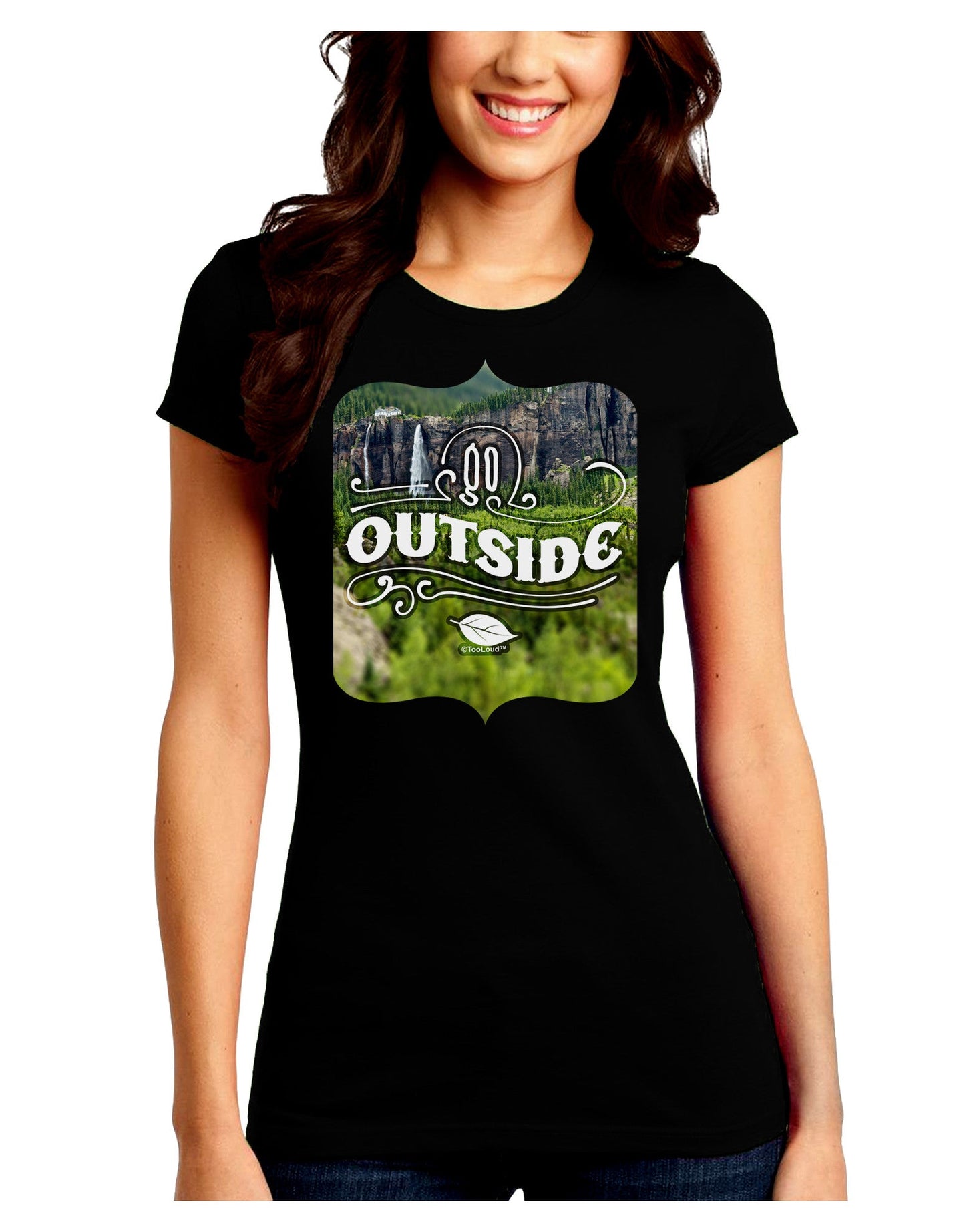 Go Outside - Beautiful Cliffs Juniors Petite Crew Dark T-Shirt-T-Shirts Juniors Tops-TooLoud-Black-Juniors Fitted Small-Davson Sales