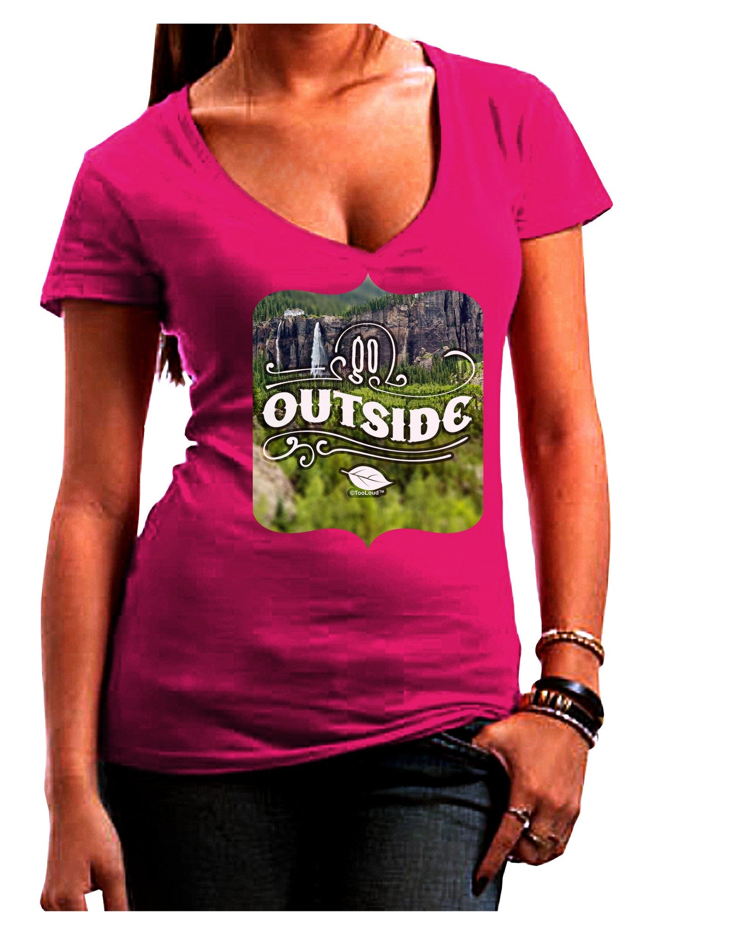 Go Outside - Beautiful Cliffs Womens V-Neck Dark T-Shirt-Womens V-Neck T-Shirts-TooLoud-Hot-Pink-Juniors Fitted Small-Davson Sales