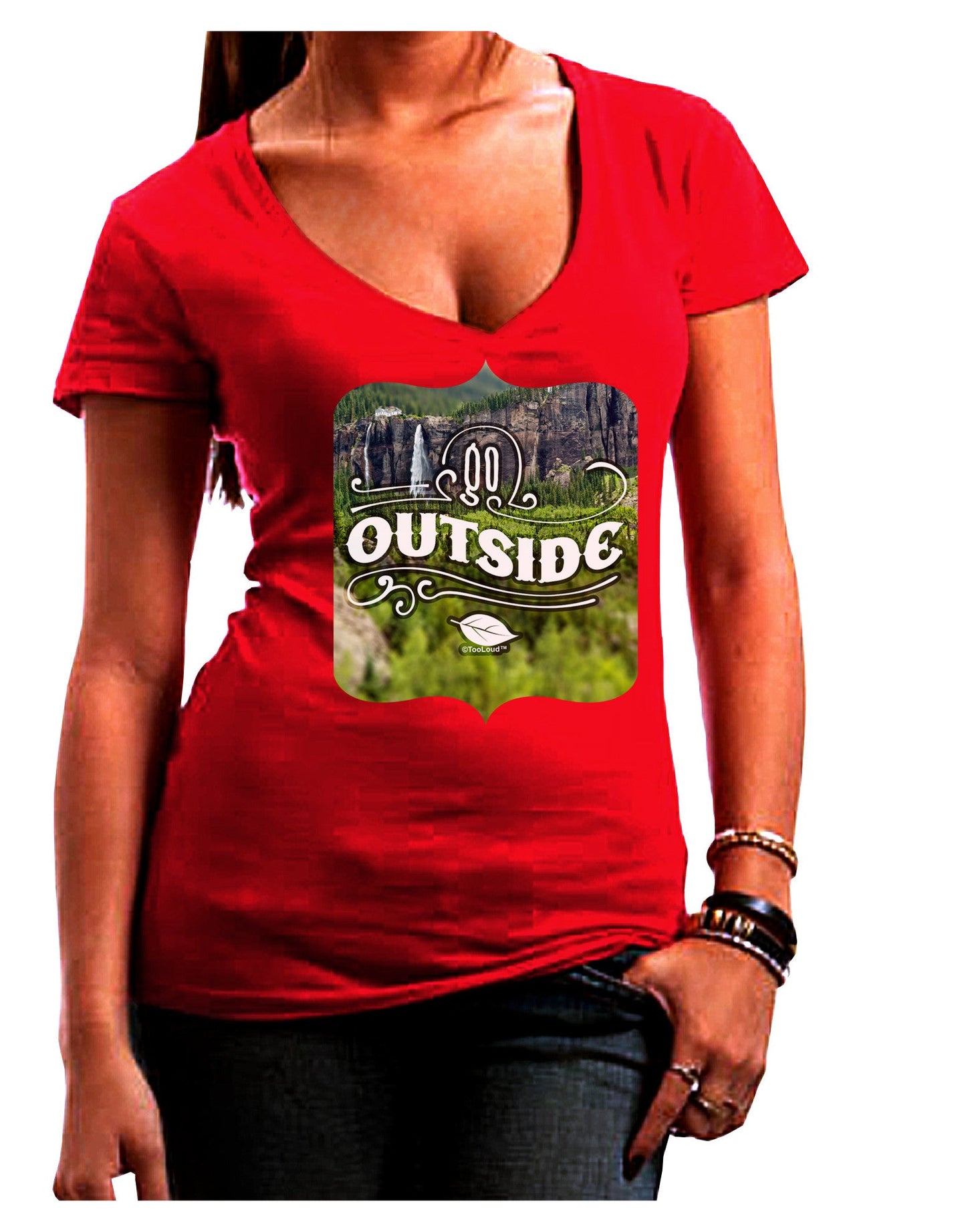 Go Outside - Beautiful Cliffs Womens V-Neck Dark T-Shirt-Womens V-Neck T-Shirts-TooLoud-Red-Juniors Fitted Small-Davson Sales