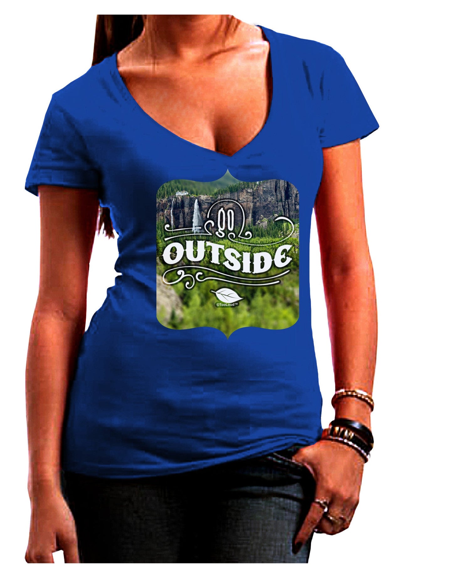 Go Outside - Beautiful Cliffs Womens V-Neck Dark T-Shirt-Womens V-Neck T-Shirts-TooLoud-Royal-Blue-Juniors Fitted Small-Davson Sales