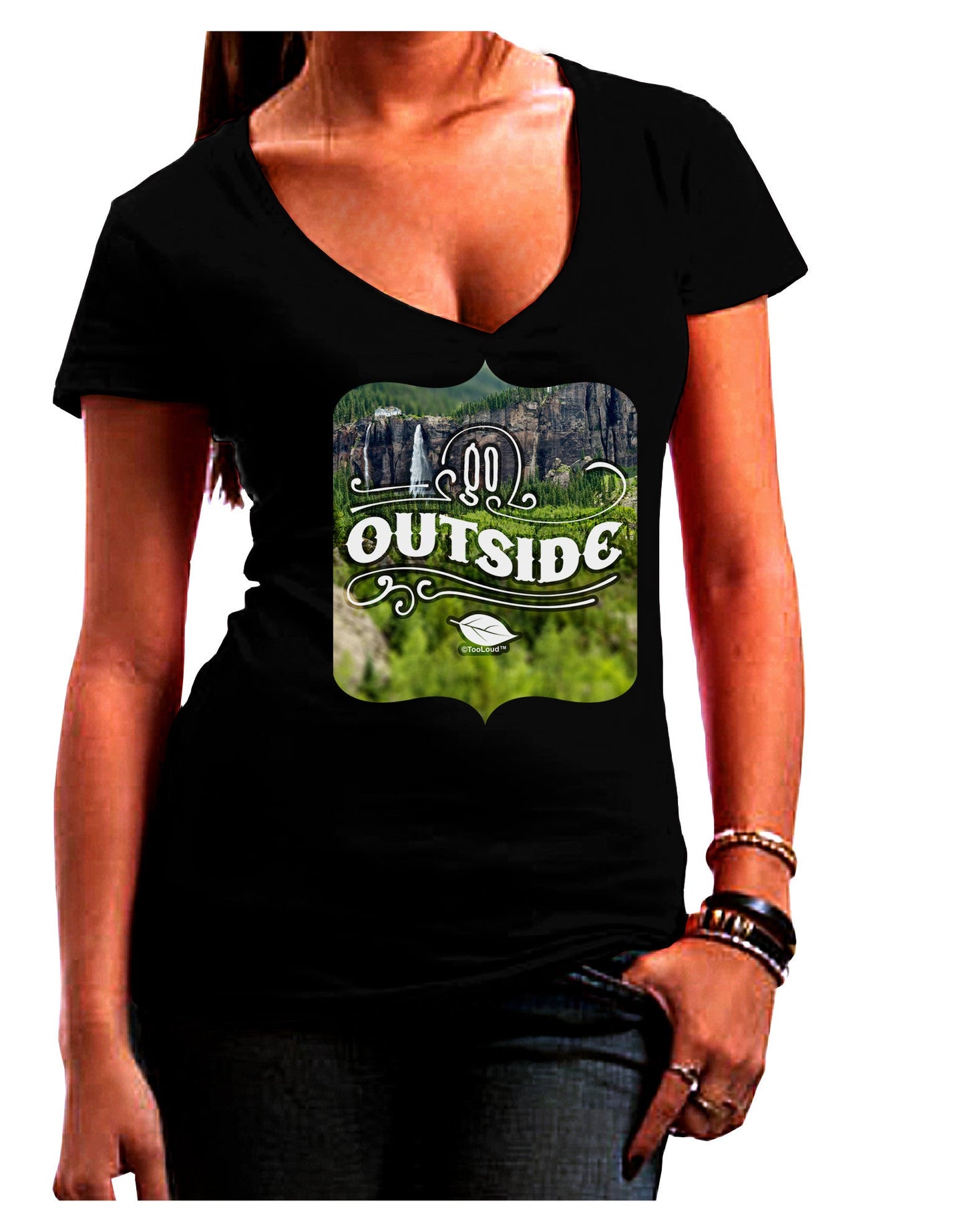 Go Outside - Beautiful Cliffs Womens V-Neck Dark T-Shirt-Womens V-Neck T-Shirts-TooLoud-Black-Juniors Fitted Small-Davson Sales