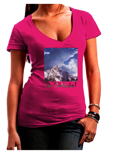 Go Outside Mountain Juniors V-Neck Dark T-Shirt by TooLoud-Womens V-Neck T-Shirts-TooLoud-Hot-Pink-Juniors Fitted Small-Davson Sales