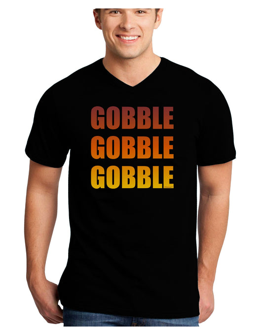 Gobble Gobble Gobble - Thanksgiving Adult Dark V-Neck T-Shirt-TooLoud-Black-Small-Davson Sales