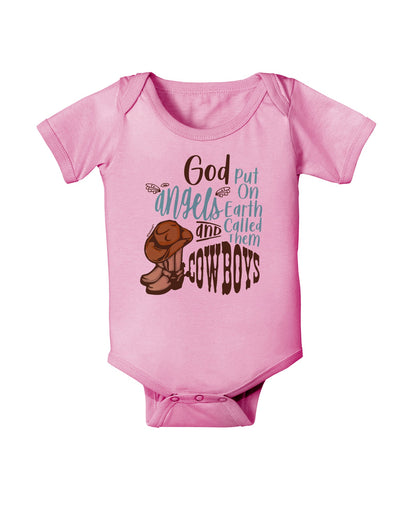 God put Angels on Earth and called them Cowboys Baby Romper Bodysuit-Baby Romper-TooLoud-Pink-06-Months-Davson Sales