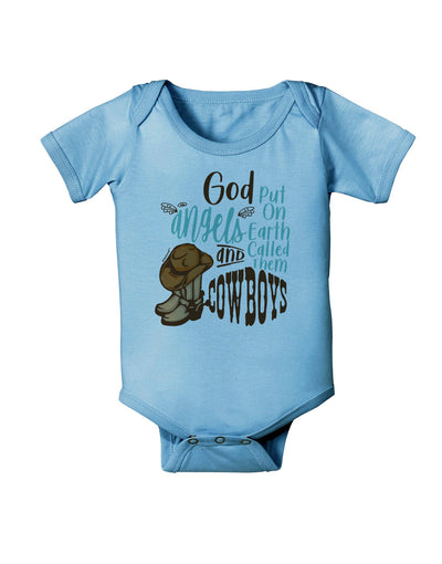 God put Angels on Earth and called them Cowboys Baby Romper Bodysuit-Baby Romper-TooLoud-LightBlue-06-Months-Davson Sales