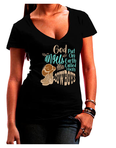 God put Angels on Earth and called them Cowboys Dark Womens V-Neck Dark T-Shirt-Womens V-Neck T-Shirts-TooLoud-Black-Juniors Fitted Small-Davson Sales