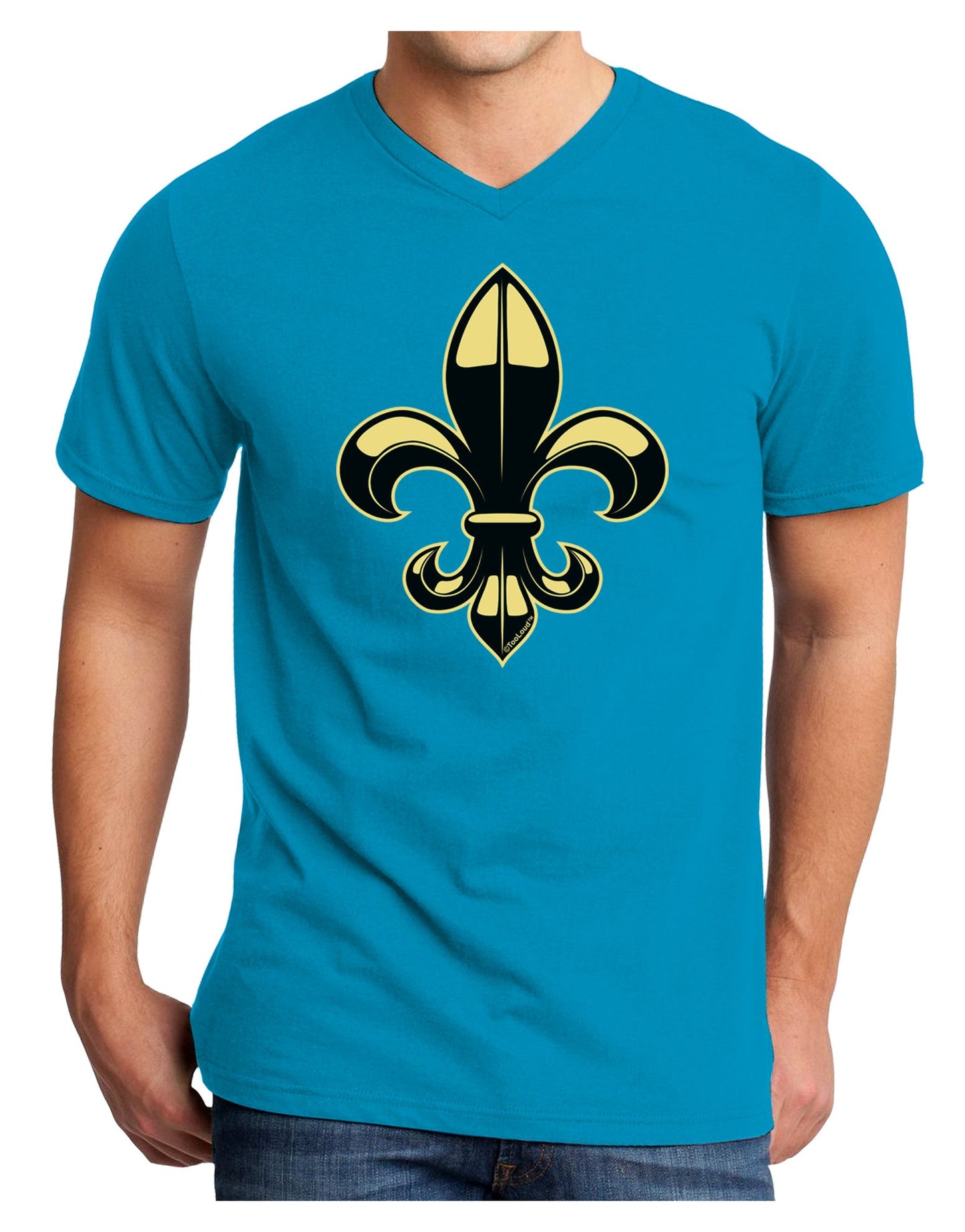 Golden Fleur de Lis Adult Dark V-Neck T-Shirt-TooLoud-Turquoise-Small-Davson Sales