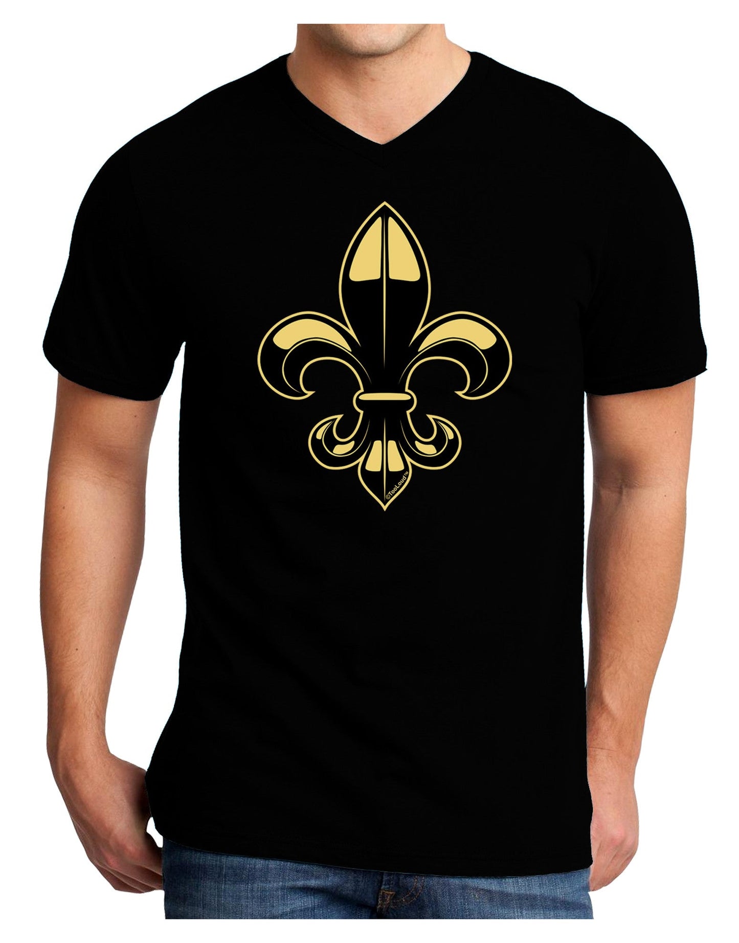 Golden Fleur de Lis Adult Dark V-Neck T-Shirt-TooLoud-Black-Small-Davson Sales