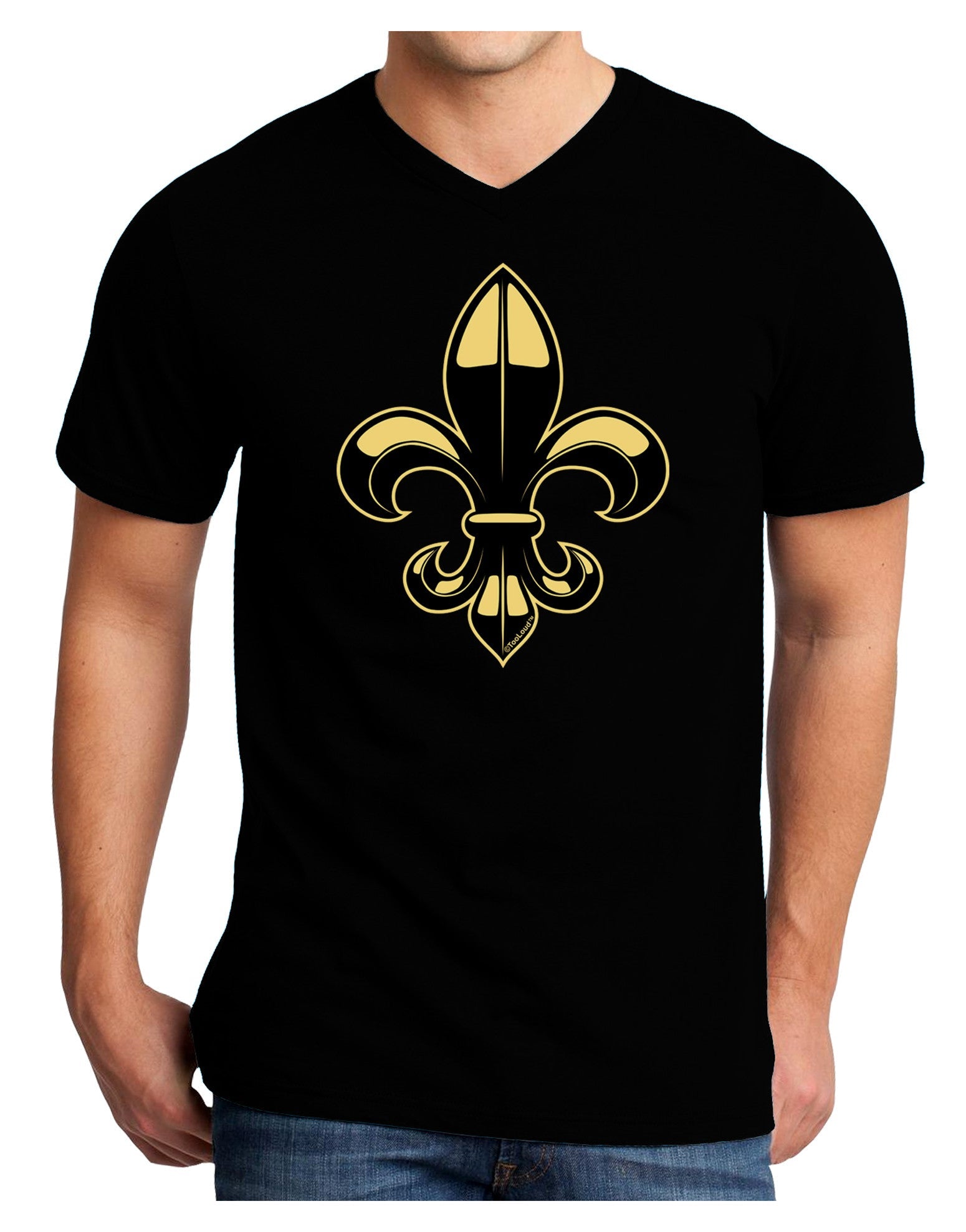 Golden Fleur de Lis Adult Dark V-Neck T-Shirt-TooLoud-Black-Small-Davson Sales