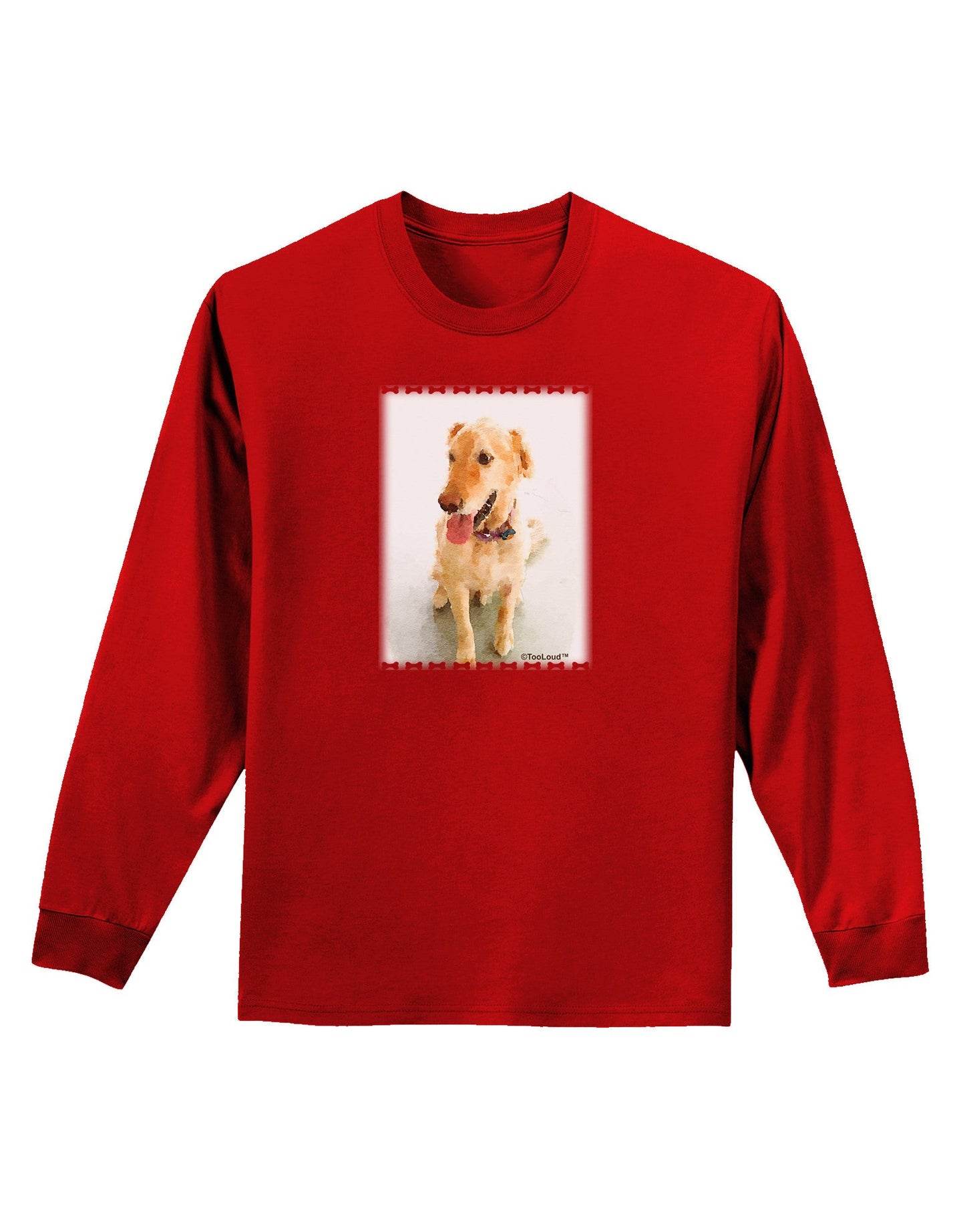 Golden Retriever Watercolor Adult Long Sleeve Dark T-Shirt-TooLoud-Red-Small-Davson Sales