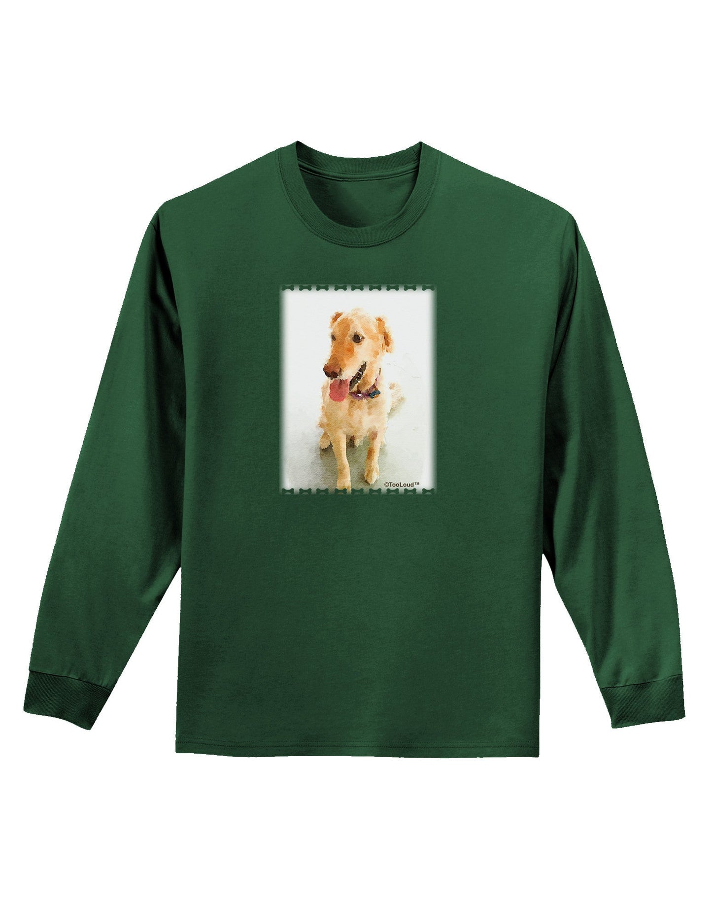 Golden Retriever Watercolor Adult Long Sleeve Dark T-Shirt-TooLoud-Dark-Green-Small-Davson Sales